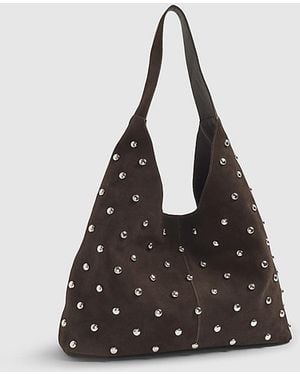 River Island Slouch Shoulder Bag Suede Studded Leather - White