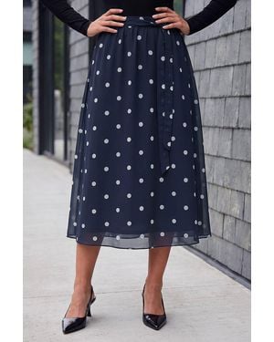 Roman Polka Dot A-Line Belted Skirt - Blue