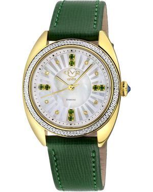 Gv2 Palermo Diamond Swiss Quartz Mop Dk Dial, Genuine Handmade Leather Watch - Green