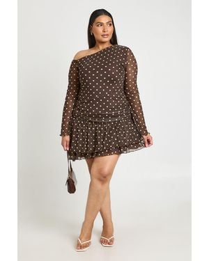 Boohoo Plus Zebra Printed Mesh Asym Neck Mini Dress - Brown