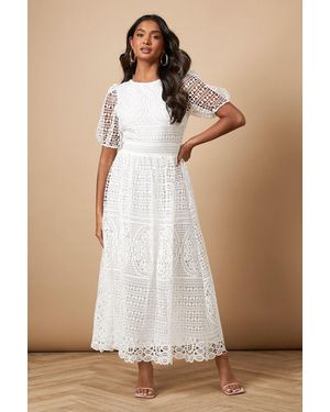 Oasis Lace Puff Sleeve Midaxi Dress - Natural