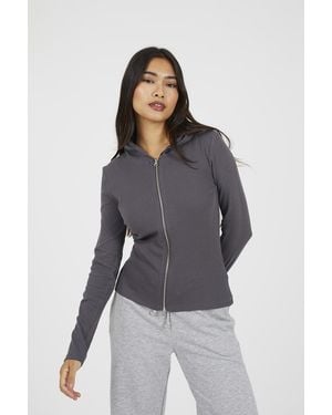 Brave Soul Long Sleeve Zip Through Hoodie Top Cotton - Grey