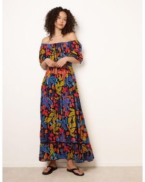 Blue Vanilla Bardot Tassel Tie Tiered Maxi Dress - White