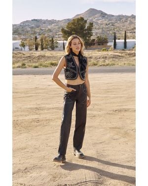 Nasty Gal (Az) Faux Leather Studded Straight Leg Trouser - Natural