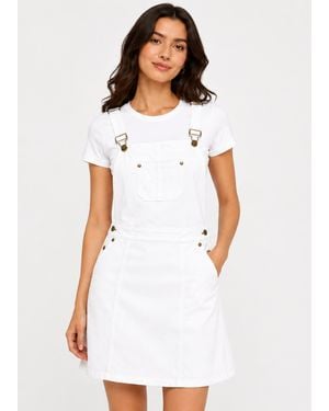 Gini London Suede Dungaree Pinafore Dress - White
