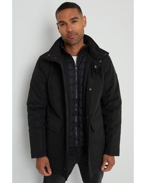 Threadbare 'Luis' Showerproof Funnel Neck Mock Layer Coat - Black