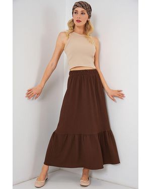 Bigdart Textured Maxi Knit Skirt With Elastic Waist - Brown