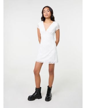 Pink Vanilla Cap Sleeve Lace Mini Dress - White