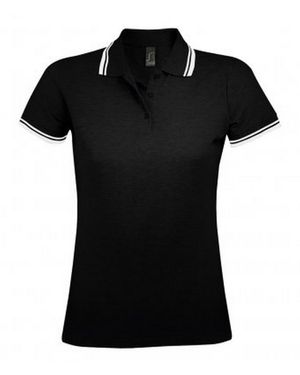 Sol's Ladies Pasadena Tipped Short Sleeve Pique Polo Shirt Cotton - Black