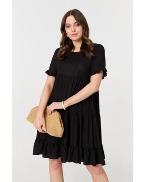 Izabel London Short Sleeve Frilled Smock Dress - Black