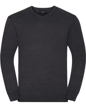 Russell Collection V-Neck Knitted Pullover Sweatshirt Marl) - Black