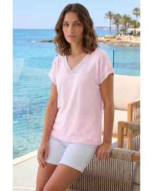 Roman Petite Lace Trim V-Neck Top - White