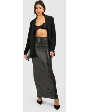 Boohoo Sequin Maxi Slip Skirt - Black