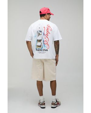 BoohooMAN Oversized Yacht Club Print T-Shirt Cotton - White