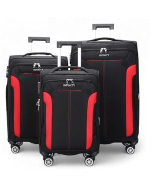 Infinity Leather Expandable Soft Shell Suitcase 8 Wheel Luggage Travel Light Carry On Cabin Bag Softshell - Black