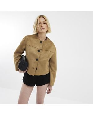 River Island Jacket Faux Suede Collarless Suedette - Brown