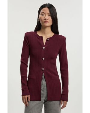 Karen Millen Dome Button Longline Knitted Cardi - Red