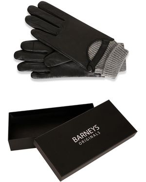 Barneys Originals Gift Boxed Real Leather Gloves With Knit Cuff - Black