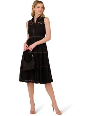 Adrianna Papell Lace Midi Shirt Dress - Black