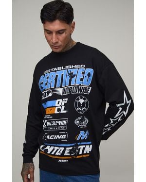 BoohooMAN Tall Oversized Moto Star Print Long Sleeve T-Shirt Cotton - Blue