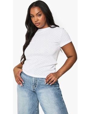 Boohoo Plus Pointelle Short Sleeve Fitted Top - White