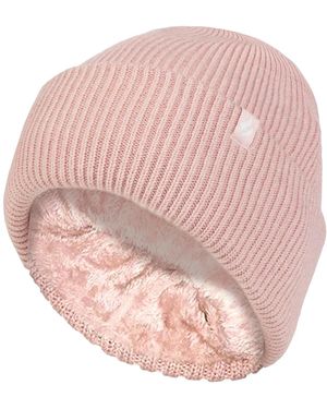 Heat Holders Ladies Fleece Lined Ribbed Turnover Hat - Pink