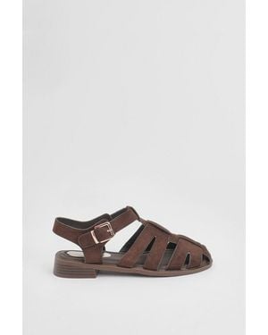 Oasis Cassie Faux Suede Closed Toe Fisherman Flat Shoes - Brown