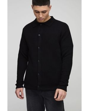 BoohooMAN Regular Collared Knitted Shirt - Black