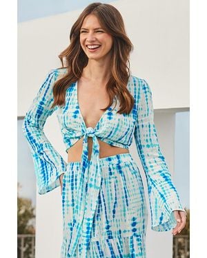 Sosandar Tie Dye Tie Front Top - Blue
