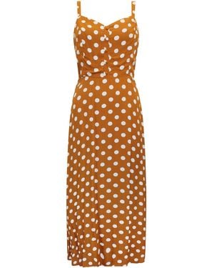 Sosandar Tan Spot Print Button Front Fit & Flare Dress - Metallic