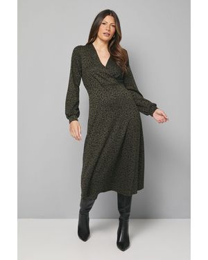 Wallis Animal Ponte Wrap Midi Dress - Grey