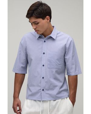 BoohooMAN Boxy Crop Half Sleeve Stripe Shirt - Blue