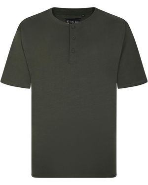 KAM Jeanswear Kam Plus Size O-Neck Tee Shirt Button Up - Green