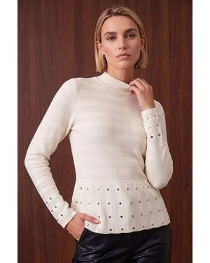 Roman Studded Peplum Knit Top - Brown