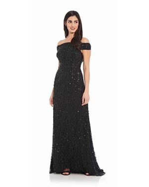 Adrianna Papell Off Shoulder Bead Dress - Black