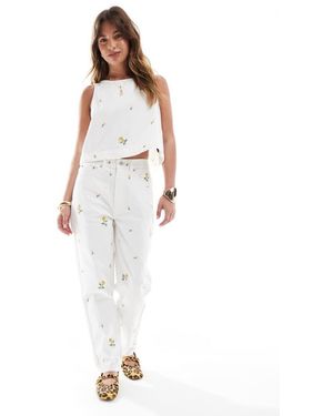 ASOS High Rise Relaxed Mom Jeans With Floral Embroidery - White