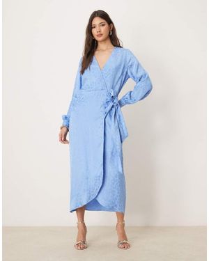 Never Fully Dressed Satin Embossed Wrap Midaxi Dress - Blue