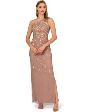Adrianna Papell One Shoulder Bead Long Dress - White