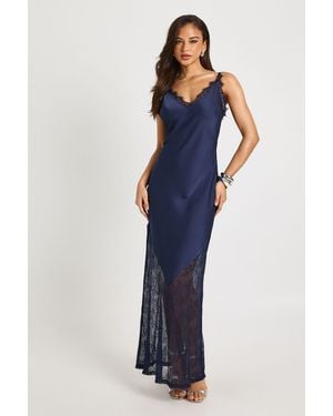 Boohoo Lace Hem Angel Sleeve Slip Dress - Blue