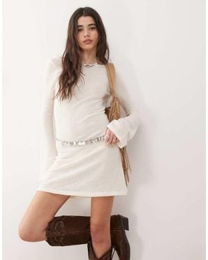 Reclaimed Vintage Flared Sleeve Crochet Beach Mini Dress - Natural