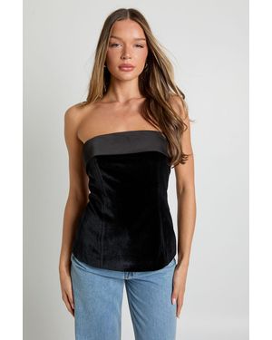 Boohoo Foldover Velvet Bandeau Top - Black