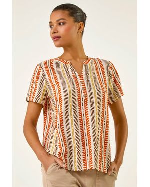 Roman Abs Stripe Print Top - Brown