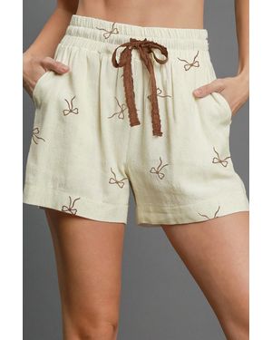 Azura Exchange Witte Strikprint Kanten Trekkoord Casual Shorts - Naturel