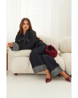 Boohoo Deep Turn Up Cuff Wide Leg Jeans - Blue