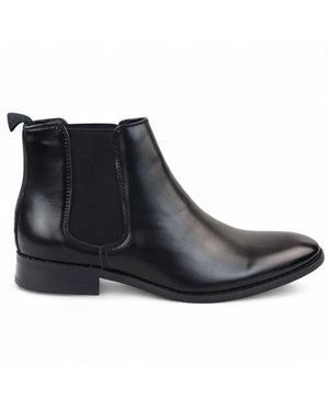 Infinity Leather Chelsea Slip-On Office Ankle Boots Faux Leather - Black