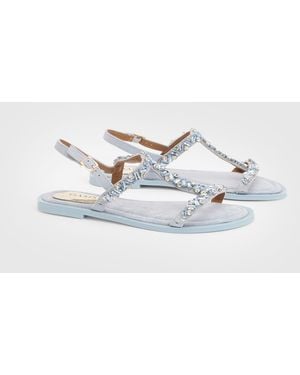 Oasis Mayla Faux Suede Embellished T Bar Flat Sandals - White
