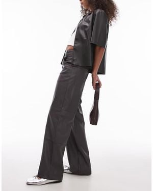 TOPSHOP Seam Detail Straight Leg Faux Leather Trouser - White