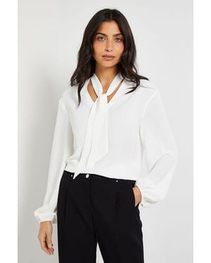 Wallis Tie Neck Woven Blouse - White