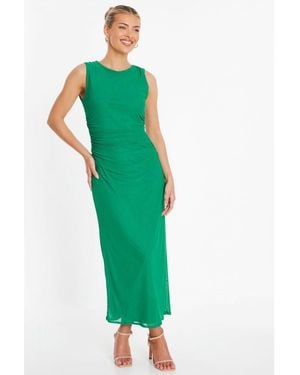 Quiz Mesh Ruched Bodycon Midaxi Dress - Green