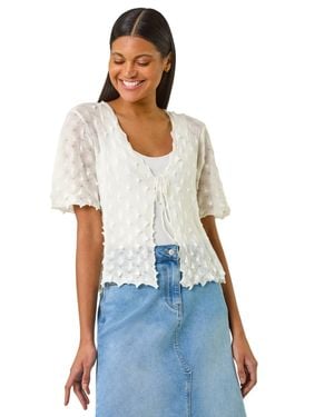 Roman Textured Tie Front Shrug - Blue